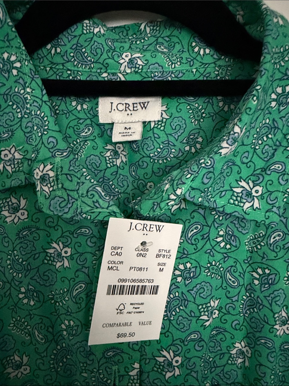 J. Crew women’s Blouse Green Floral Print Button-Down Shirt - Picture 2 of 5
